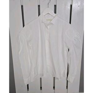 Mes Demoiselles British White Cotton Blouse 38 Medium Puff Ruched‎ Sleeve Chic